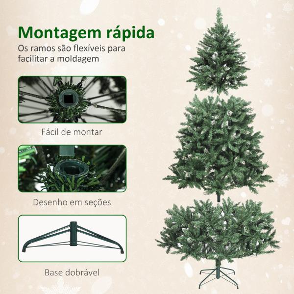 Árvore de Natal 210 cm com Luzes LED 9 Modos de Iluminação 1160 Ramos e Neve Artificial Verde