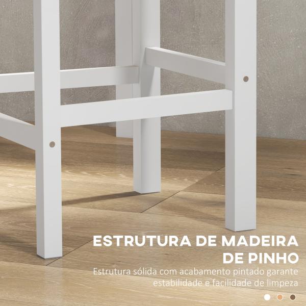 Conjunto de 2 Bancos Altos de Cozinha Bancos de Bar de Madeira com Apoio para os Pés e Encosto Cruzado Carga Máxima 120 kg Branco