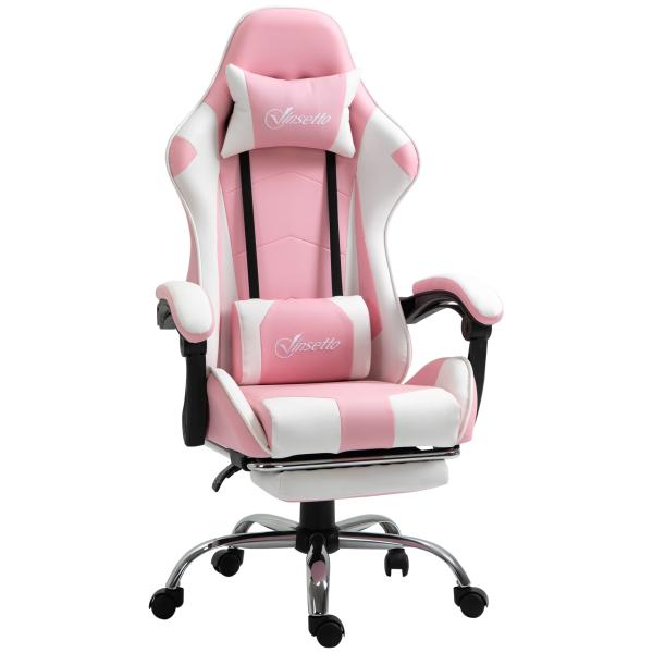 Cadeira de Gaming Reclinável Giratória com Apoio para a Cabeça Apoio para os Pés e Almofada Lombar 64x67x119 - 127 cm Rosa