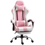 Cadeira de Gaming Reclinável Giratória com Apoio para a Cabeça Apoio para os Pés e Almofada Lombar 64x67x119 - 127 cm Rosa