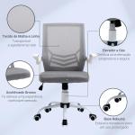 Cadeira de Escritório Ergonômica Giratória com Altura Ajustável Apoio para os Braços Dobrável Suporte Lombar e Encosto Transpirável 62,5x55x94 - 104 cm Cinza