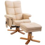 Poltrona Relax Reclinável com Apoio de Pés, 10 Pontos de Massagem, Giratória, Comando à Distância, Bolso Lateral, Creme