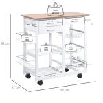 Carrinho de cozinha multifuncional com gavetas Cestas Prateleiras de especiarias Toalheiro Rodas 92x37x82 cm Branco
