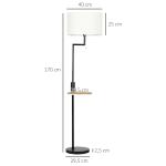 Candeeiro de Pé com Mesa Auxiliar Lâmpada E27 Máx. 40W Ecrã de Linho Interruptor de Corrente e Carregador USB Ø40x168cm Preto e Madeira