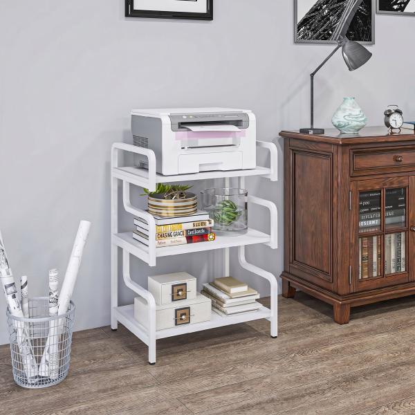 Suporte para Impressora de 3 Níveis com Estrutura em Aço e Estante de Arrumação para Escritório e Casa 55x40x77 cm Branco