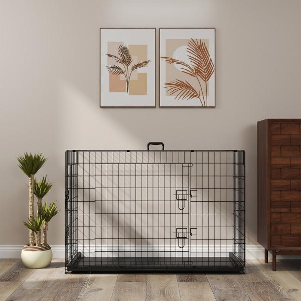 Gaiola para Cães com 2 Portas Gaiola para Animais de Estimação de Arame Dobrável com Alça de Transporte Aço 76x46x52cm Preto