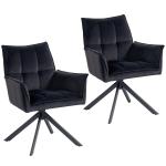Conjunto de 2 Cadeiras de Refeição Giratórias 360° Estofado Estofamento em Veludo Pés em Aço 63x64x85 cm Preto