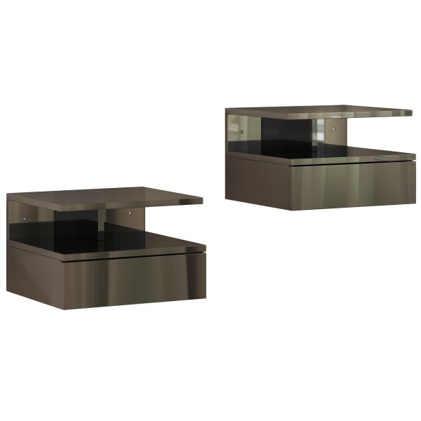 Conjunto de 2 Mesas de Cabeceira Flutuantes com Gaveta e Prateleira Aberta para Sala de Estar, 35x32x22,5 cm Preto Brilhante