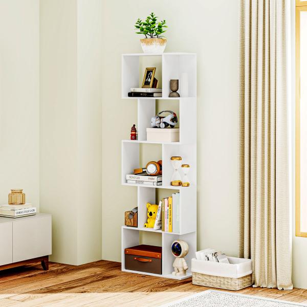 Estante de 5 Níveis em Forma de S com 10 Prateleiras para Quarto Escritório Sala 60x24x184,5 cm Branco