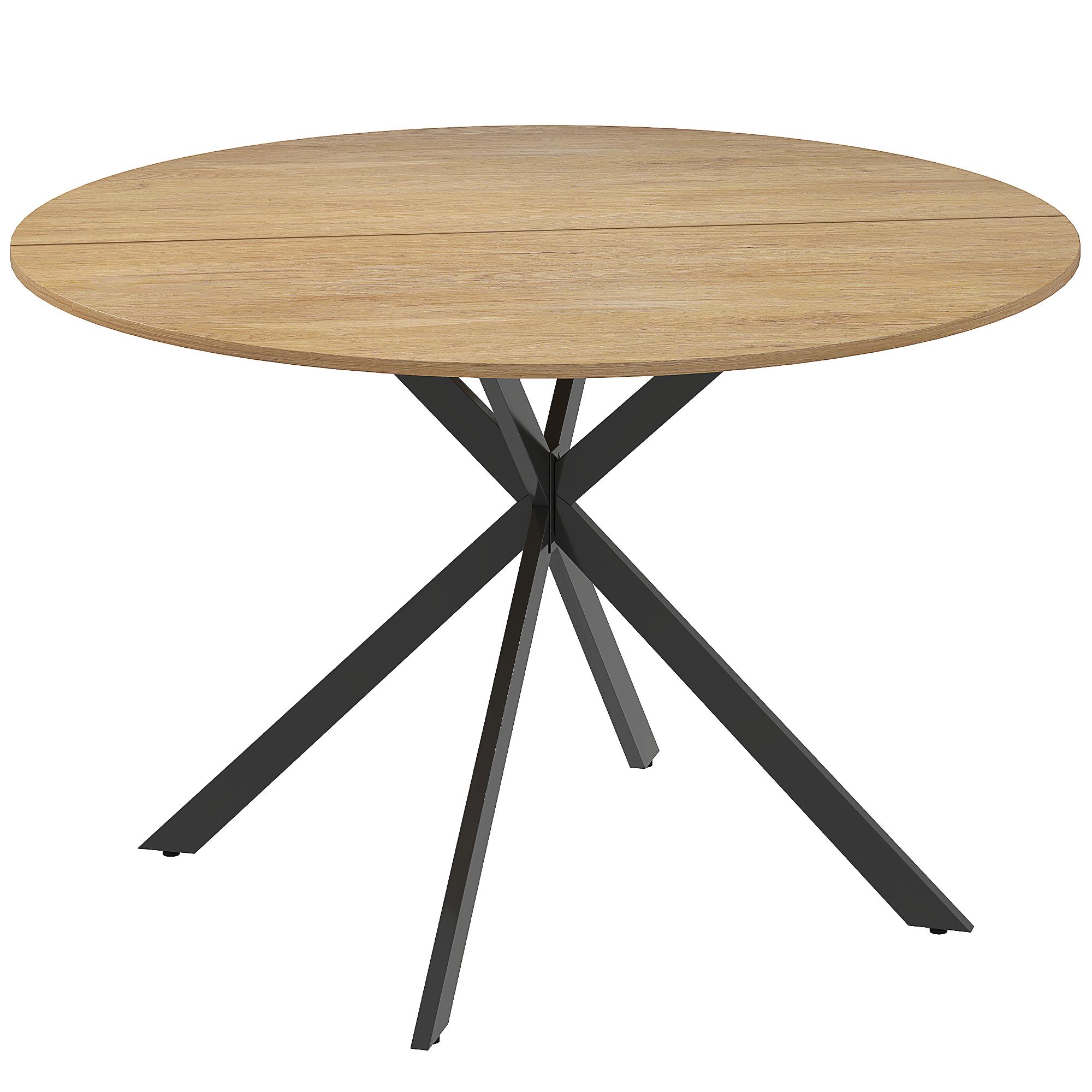 Mesa de Refeição Redonda para 4 Pessoas Mesa de Cozinha Industrial com Estrutura de Aço Ø120x75 cm Madeira