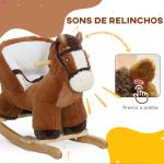 Cavalo Baloiço para Crianças de 18 - 36 Meses com Sons Cinto de Segurança e Base de Madeira Carga 25 kg 68x33x45 cm Marrom