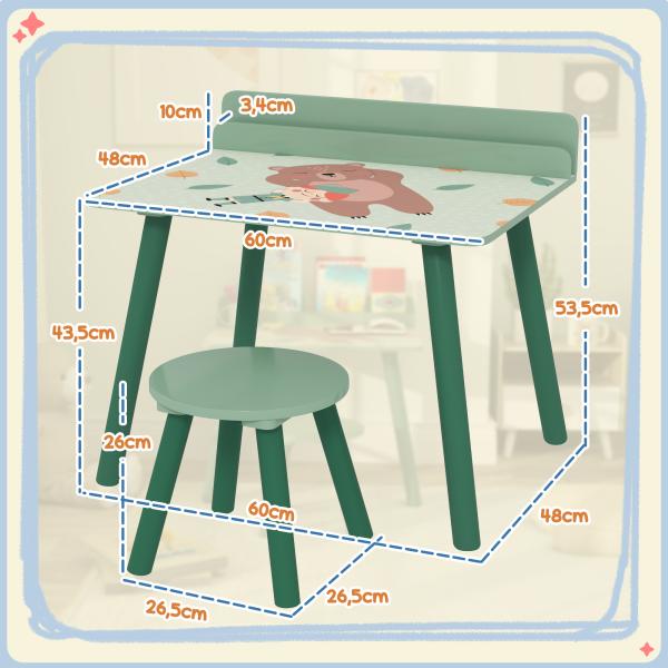Mesa e Cadeira para Crianças com Prateleira para Livros Secretária para Crianças acima de 3 Anos Verde