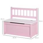 Baú de Brinquedos Banco de Armazenamento Infantil de Madeira de Pinho com Tampa de Amortecimento e Encosto Alto 60x30x50 cm Rosa