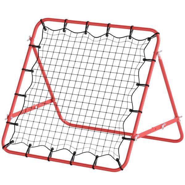 Rede de Rebote de Metal Rede de Rebote com Ângulo Ajustável e 20 Cordas Elásticas para Treinamento de Futebol Tenis Beisebol Desportes 96x80x96cm Vermelho