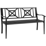 Banco de Jardim de 2 Lugares Banco de Exterior de Aço com Apoio para os Braços e Encosto Decorativo para Terraço Varanda Pátio Carga 280kg 128x62,5x81,5cm Preto