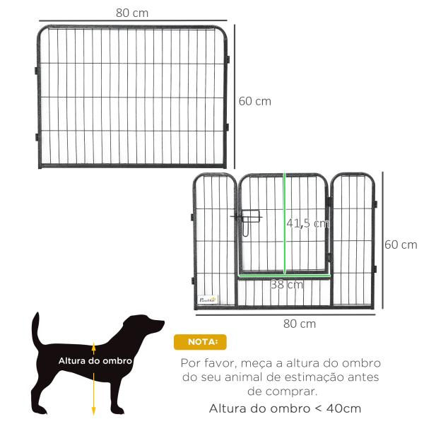 Parque para Cães com 12 Painéis Recinto para Animais de Estimação Modular com 2 Portas 80x60 cm Preto
