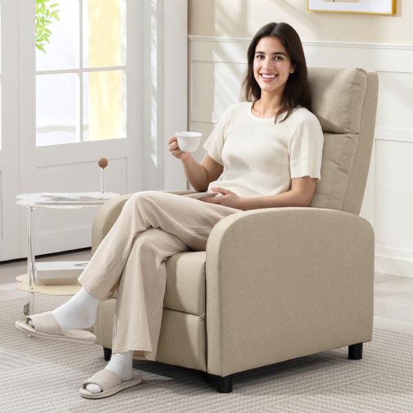 Poltrona Relax Reclinável até 155° Poltrona Reclinável Manual para Pessoas com Altura Inferior 195 cm 67x87x98 cm Bege