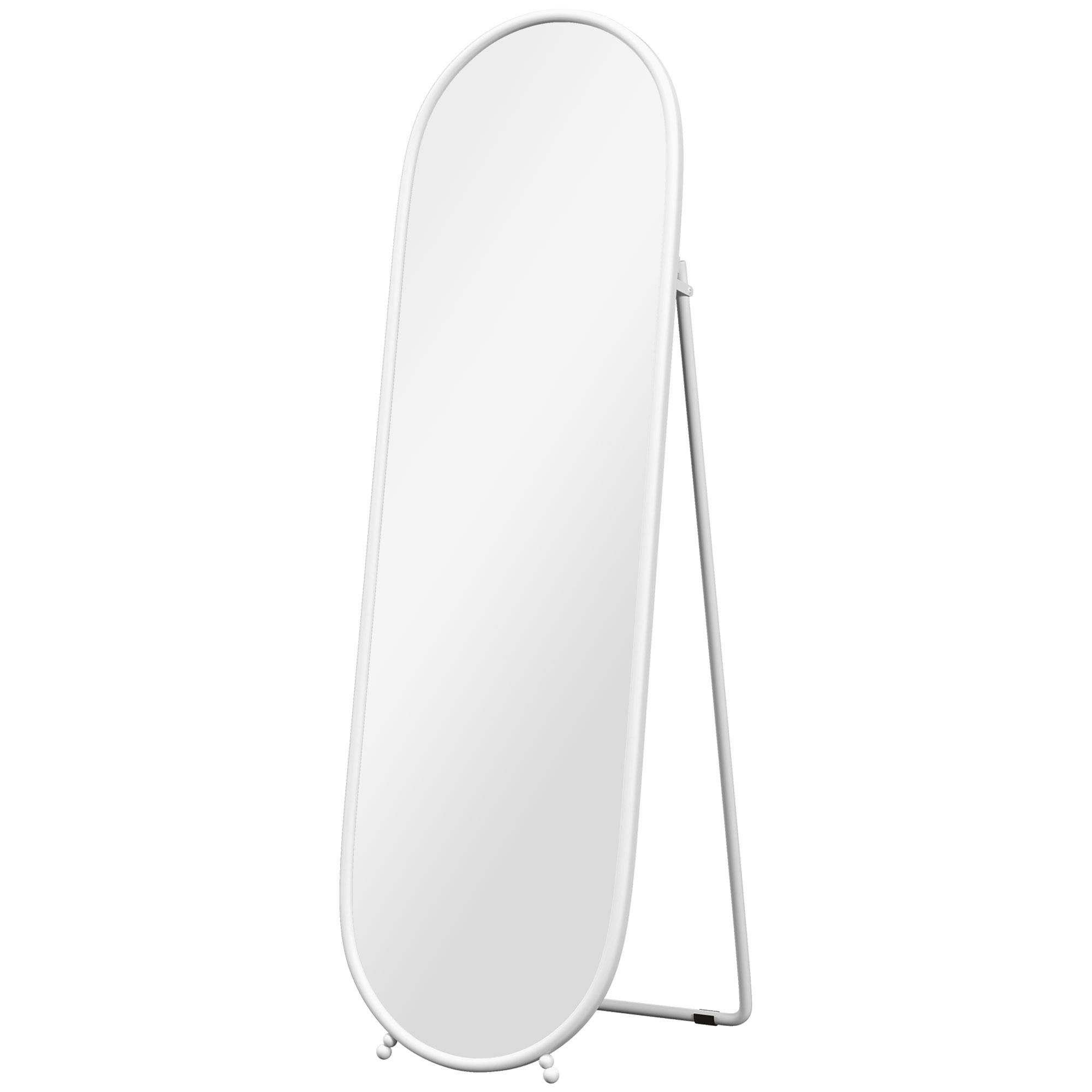 Espelho de Pé Oval 160x40 cm Espelho de Corpo Inteiro com Moldura Metálica Suporte e 2 Formas de Utilização Branco