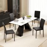 Conjunto de 4 Cadeiras de Sala de Jantar Estofadas com Pés de Metal Cadeiras Modernas 41x50x91 cm Preto