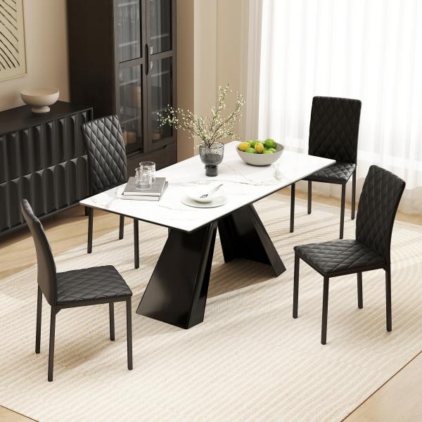 Conjunto de 4 Cadeiras de Sala de Jantar Estofadas com Pés de Metal Cadeiras Modernas 41x50x91 cm Preto