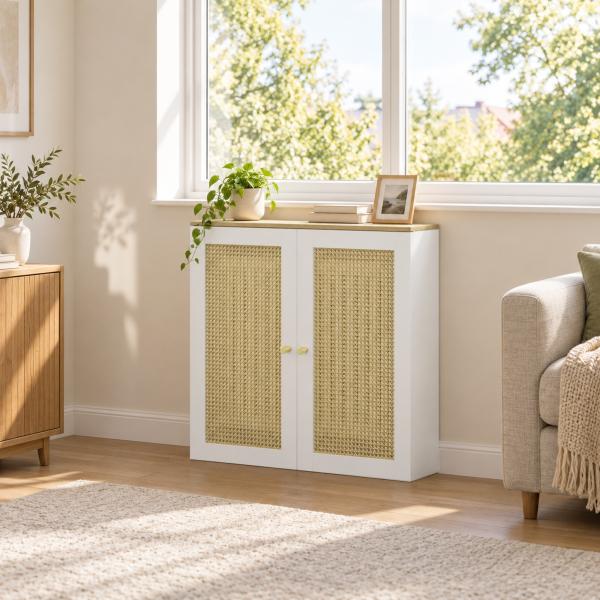 Cobre - radiador com 2 Portas em Rotim para Sala e Quarto 78x19x75 cm Branco