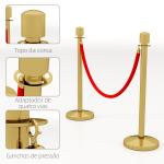 Conjunto de 2 Postes Separadores em Aço Inoxidável com Corda de Veludo Vermelho de 1,5 m e Base Preenchível Dourado