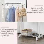 Charriot com Altura Ajustável Cabide com Rodas Portátil Prateleira Inferior Aço 68,5x42x87 - 145cm Branco e Prata