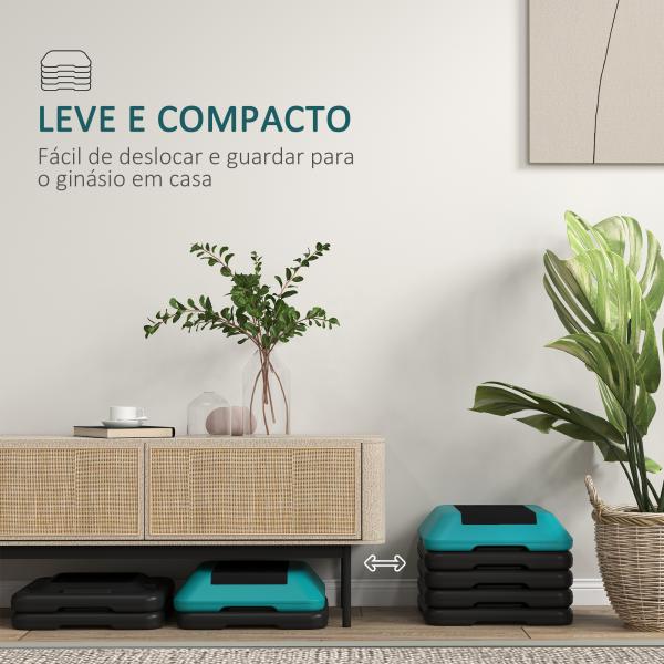 Step para Exercício Aeróbico Plataforma Step Antideslizante com Altura Ajustável de 10/15/20/25/30 cm Azul