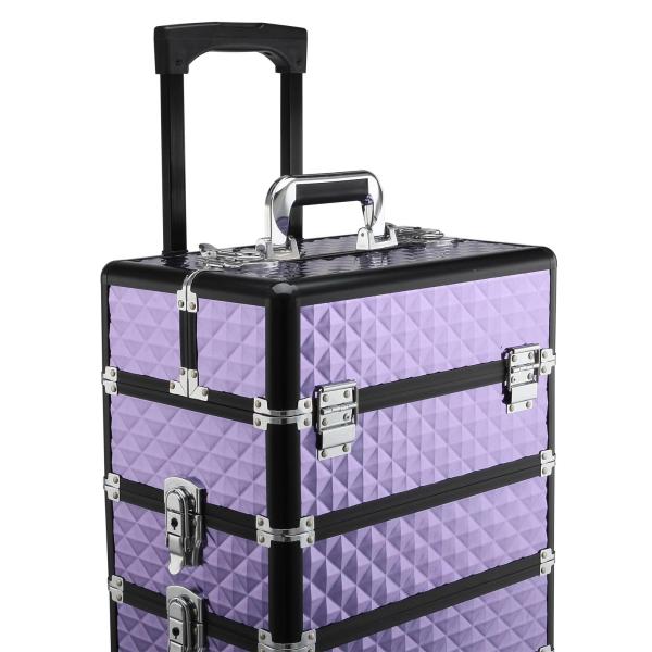 Mala de Maquilhagem Professional com Rodas Universais Diferentes Níveis e Alça Extensível 33,5x23x76 - 95,5 cm Roxo
