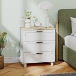 Cómoda Estreita com 3 Gavetas Cómoda de Quarto com Pés de Madeira Estilo Moderno 60x38x71 cm Branco