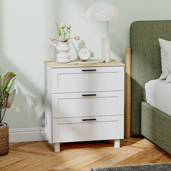 Cómoda Estreita com 3 Gavetas Cómoda de Quarto com Pés de Madeira Estilo Moderno 60x38x71 cm Branco