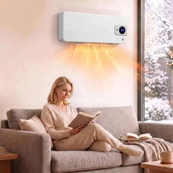 Aquecedor Elétrico de Parede 2000W com 3 Modos, Wi - Fi, Ecrã LED, Termóstato, Temporizador e Oscilação Branco