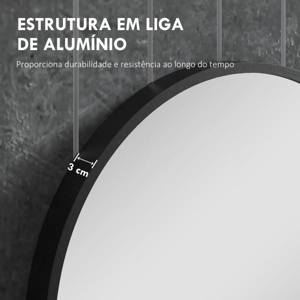 Espelho Casa de Banho Ovalado 60x90 cm Espelho Decorativo de Parede com Estrutura de Alumínio para Sala Corredor Preto