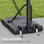 Tabela de Basquetebol de Exterior com Altura Ajustável Suporte Rodas Base Recarregável e Bolsa de Peso 90x60x305 cm Preto