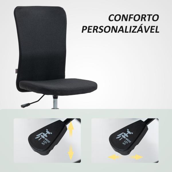 Cadeira de Escritório sem Apoio para os Braços Estofada em Linho Sintético com Altura Ajustável 53x43x85 - 93 cm Preto