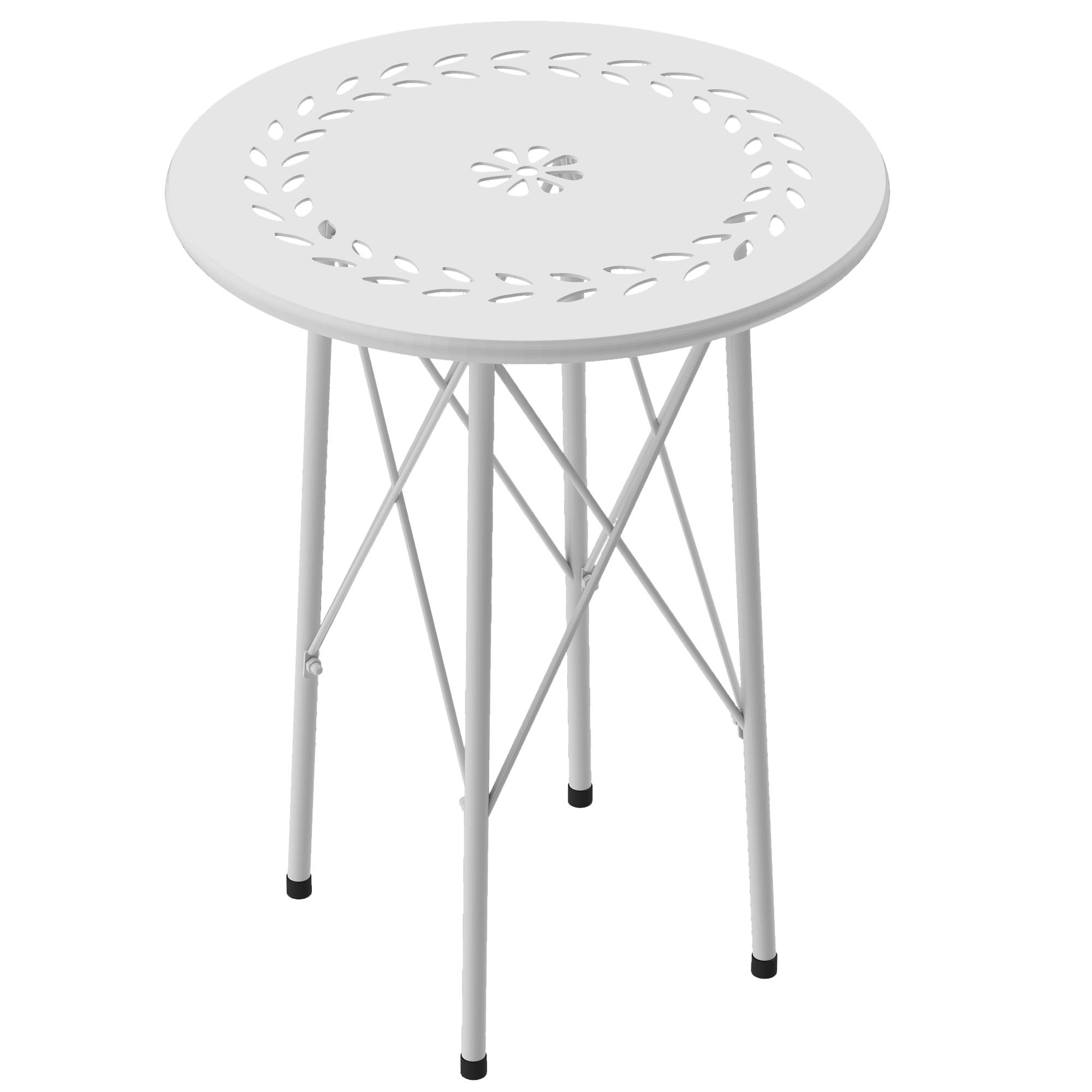 Mesa de Jardim Redonda Mesa de Varanda Ø40x50 cm com Pés Ajustáveis e Estrutura em Forma de X para Exterior e Interior Branco