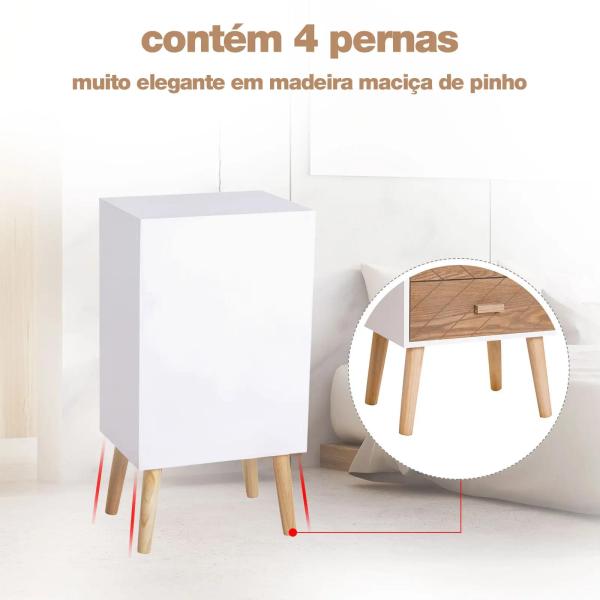 Mesa de Cabeceira com 4 Gavetas Amplo Espaço de Armazenamento para Dormitório 40x30x75 cm Branco e Madeira