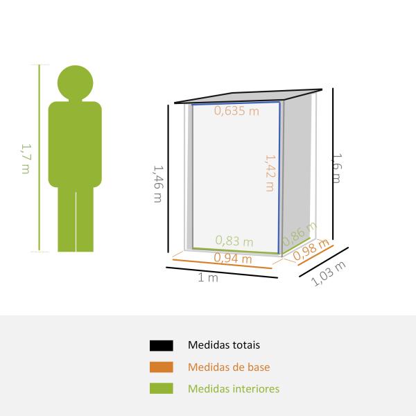 Abrigo de Jardim 0,92 m² 100x103x160cm de Aço Galvanizado com Porta Fechadura e Teto Inclinado para Armazenamento de Ferramentas Cinza Escuro