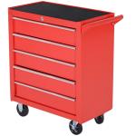 Carrinho de Ferramentas com 5 Gavetas Rodas Trava Armário de Armazenamento para Oficina de Garagem e Chapa de Aço 69x33x75 cm Vermelho