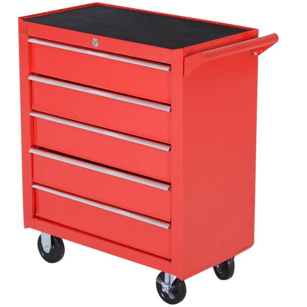 Carrinho de Ferramentas com 5 Gavetas Rodas Trava Armário de Armazenamento para Oficina de Garagem e Chapa de Aço 69x33x75 cm Vermelho