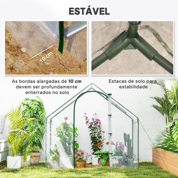 Estufa com Janela Porta Estrutura de Aço e Cobertura de Plástico Impermeável Anti - UV 180x100x168 cm Transparente