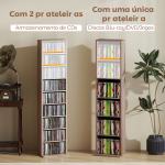 Estante para CDs e DVDs Suportes para CD Estreitos com 9 Compartimentos Prateleiras Ajustáveis 33x24x140 cm Madeira
