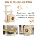 Arranhador para Gatos 50x30x81,5 cm Centro de Atividades para Gatos com Poste de Sisal Plataformas e Caverna Bege