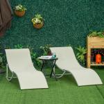 2 espreguiçadeiras ergonômicas dobráveis ​​em forma de S com estrutura de alumínio Textilene para jardim e varanda 165x61x63 cm Bege