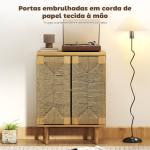 Aparador Boémio de 2 Portas com Corda Tecida à Mão Prateleira Ajustável Abertura por Pressão 60x40x78 cm Carvalho