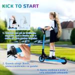 Trotinete Elétrica Dobrável para Crianças 120 W Autonomia 6 km e Máximo 10 km/h com Travão Luzes LED 74x52x83 - 87 cm Azul