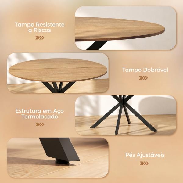 Mesa de Refeição Redonda para 4 Pessoas Mesa de Cozinha Industrial com Estrutura de Aço Ø120x75 cm Madeira