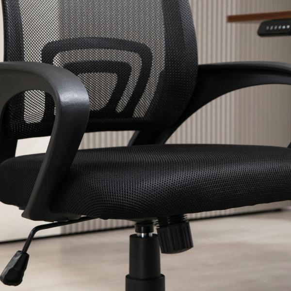 Cadeira de Escritório de Malha Giratória com Altura Ajustável Função Basculante e Apoio para os Braços 57x55x89 - 109 cm Preto