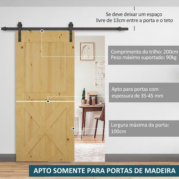 Kit de Instalação de Porta de Correr de madeira Guia de trilhos com parafusos carga 90kg Kit de acessórios de ferragens para portas deslizantes de madeira
