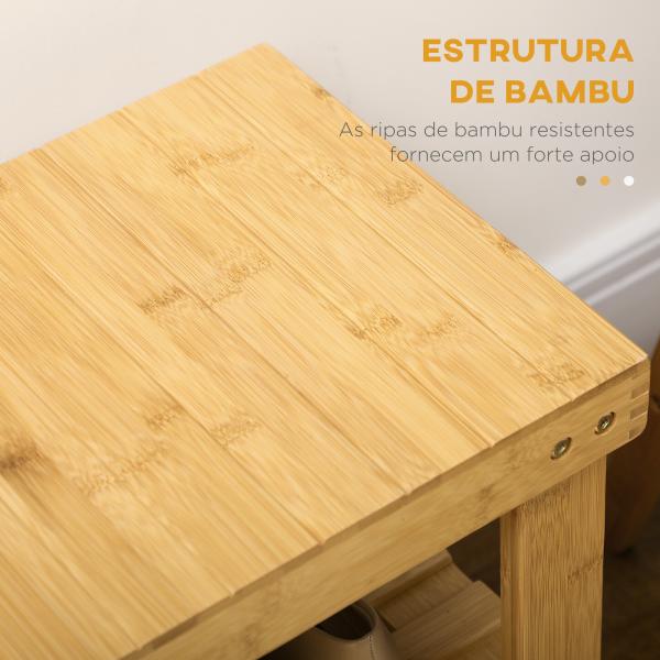 Banco Sapateira de Bambu Organizador de Sapatos com 2 Prateleiras para 6 - 9 Pares de Sapatos 70x28x45 cm Madeira